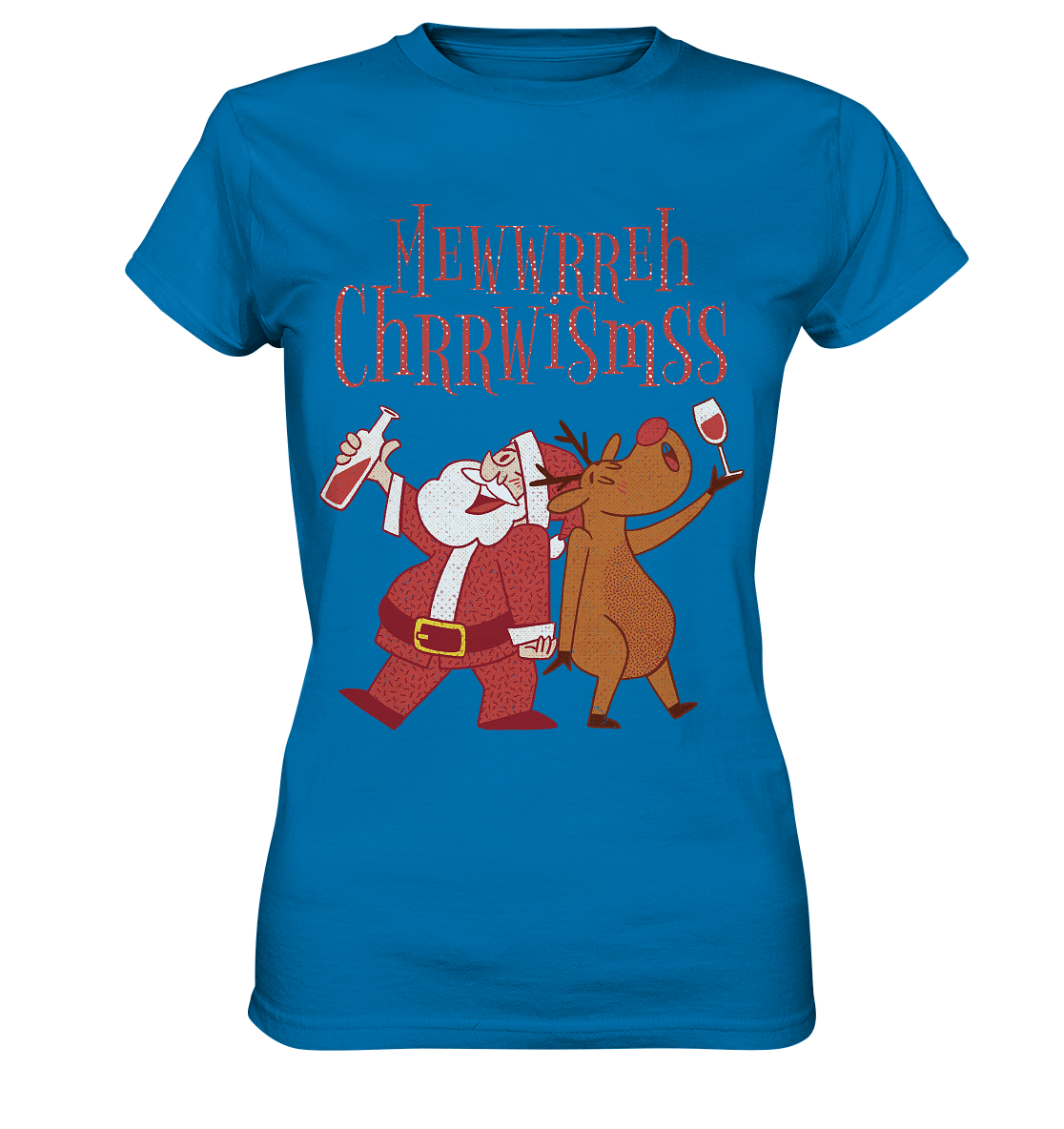 Drunk Santa Claus with Reindeer - Ladies Premium Shirt