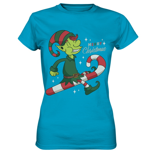 Christmas Design Cute Christmas Elf with Candy Cane Merry Christmas - Ladies Premium Shirt