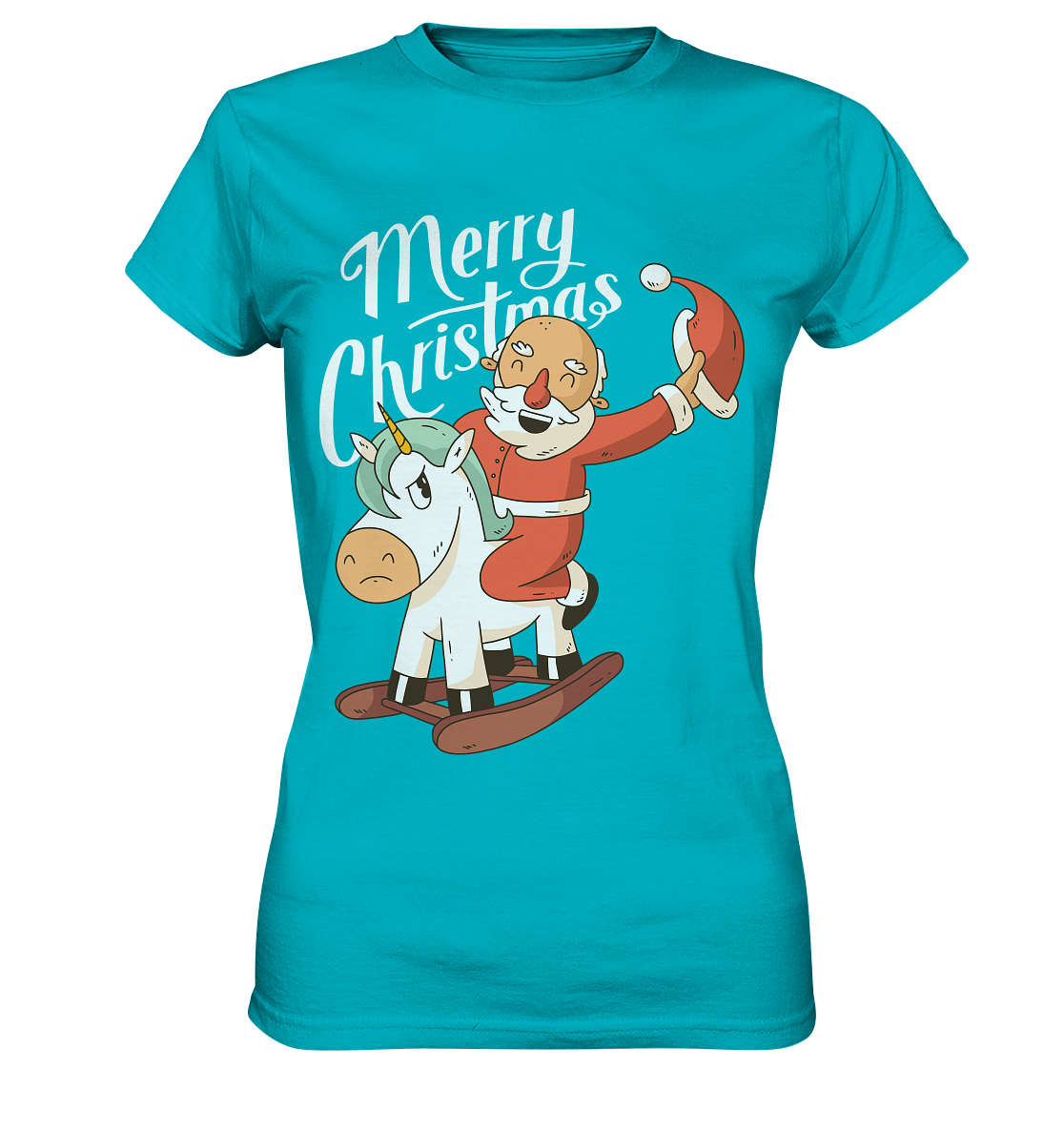 Christmas Santa Claus on the rocking horse Merry Christmas - Ladies Premium Shirt