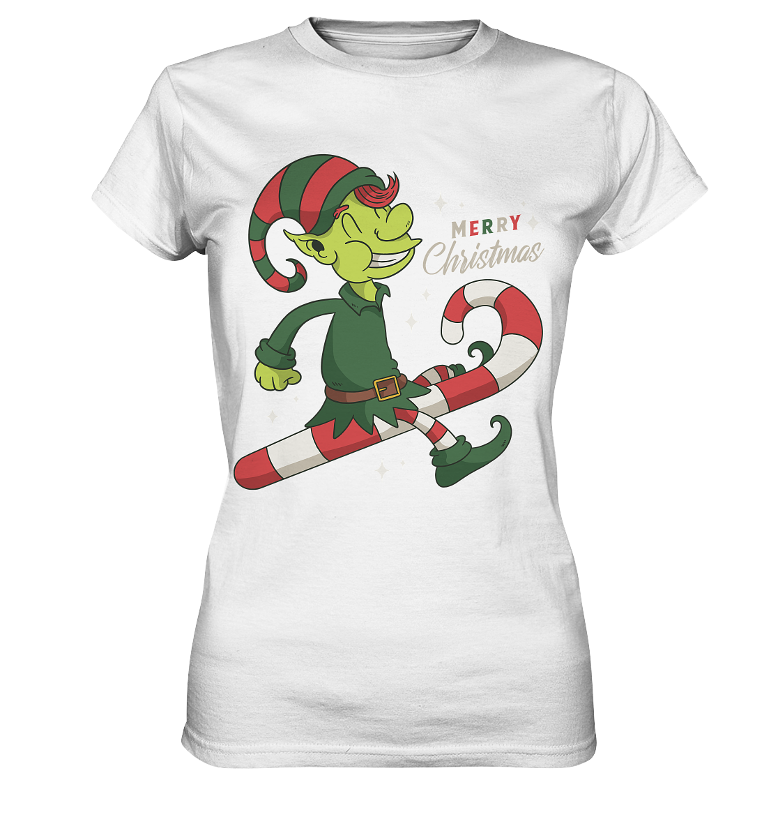 Weihnacht Design Netter Weihnachtself  mit Zuckerstange Merry Christmas - Ladies Premium Shirt