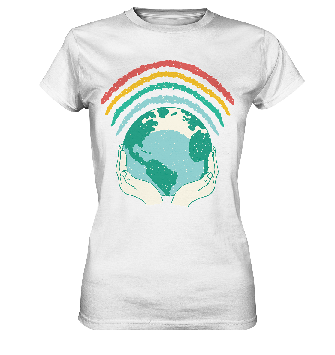 Regenbogen mit Weltkugel in Händen    - Ladies Premium Shirt