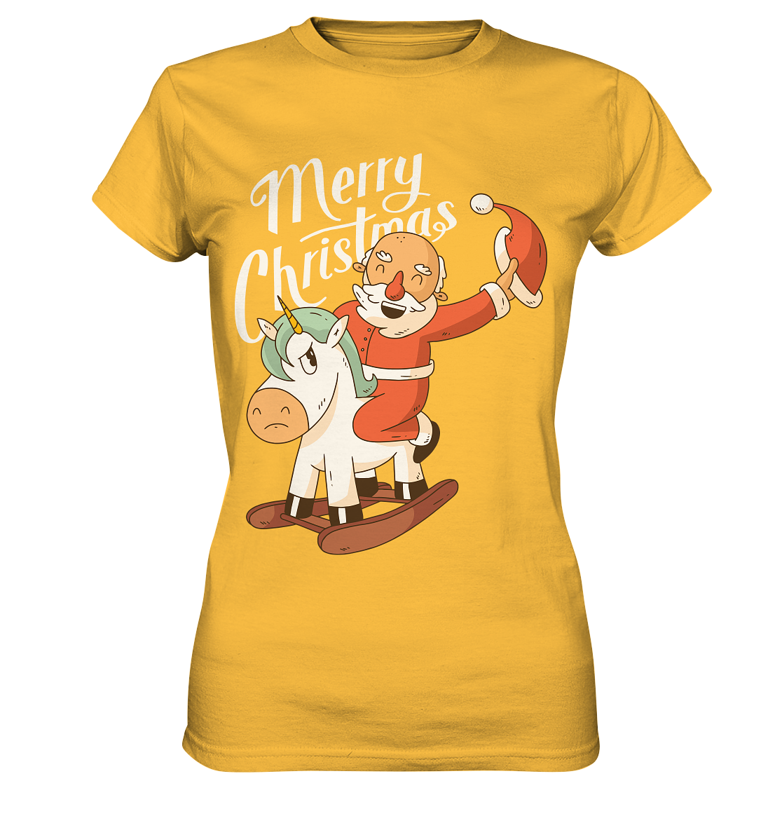 Christmas Santa Claus on the rocking horse Merry Christmas - Ladies Premium Shirt