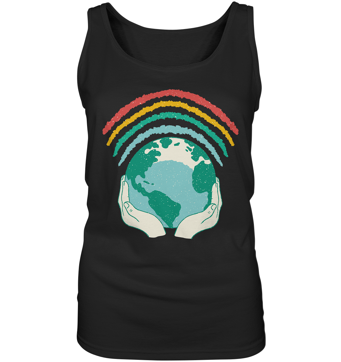 Rainbow with globe in hands - ladies tank top