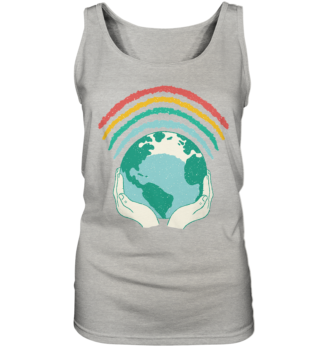 Rainbow with globe in hands - ladies tank top