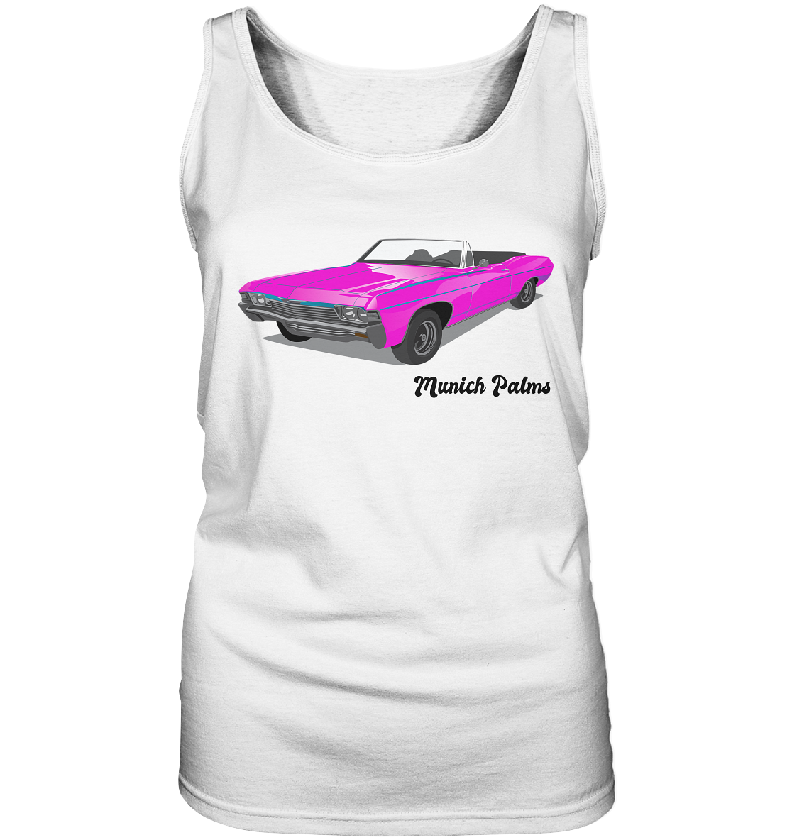 Pink Retro Classic Car Oldtimer, Car, Convertible by Munich Palms - Ladies Tank Top