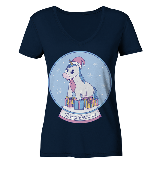 Christmas, Christmas ball with unicorn, Unicorn Merry Christmas - Ladies V-Neck Shirt