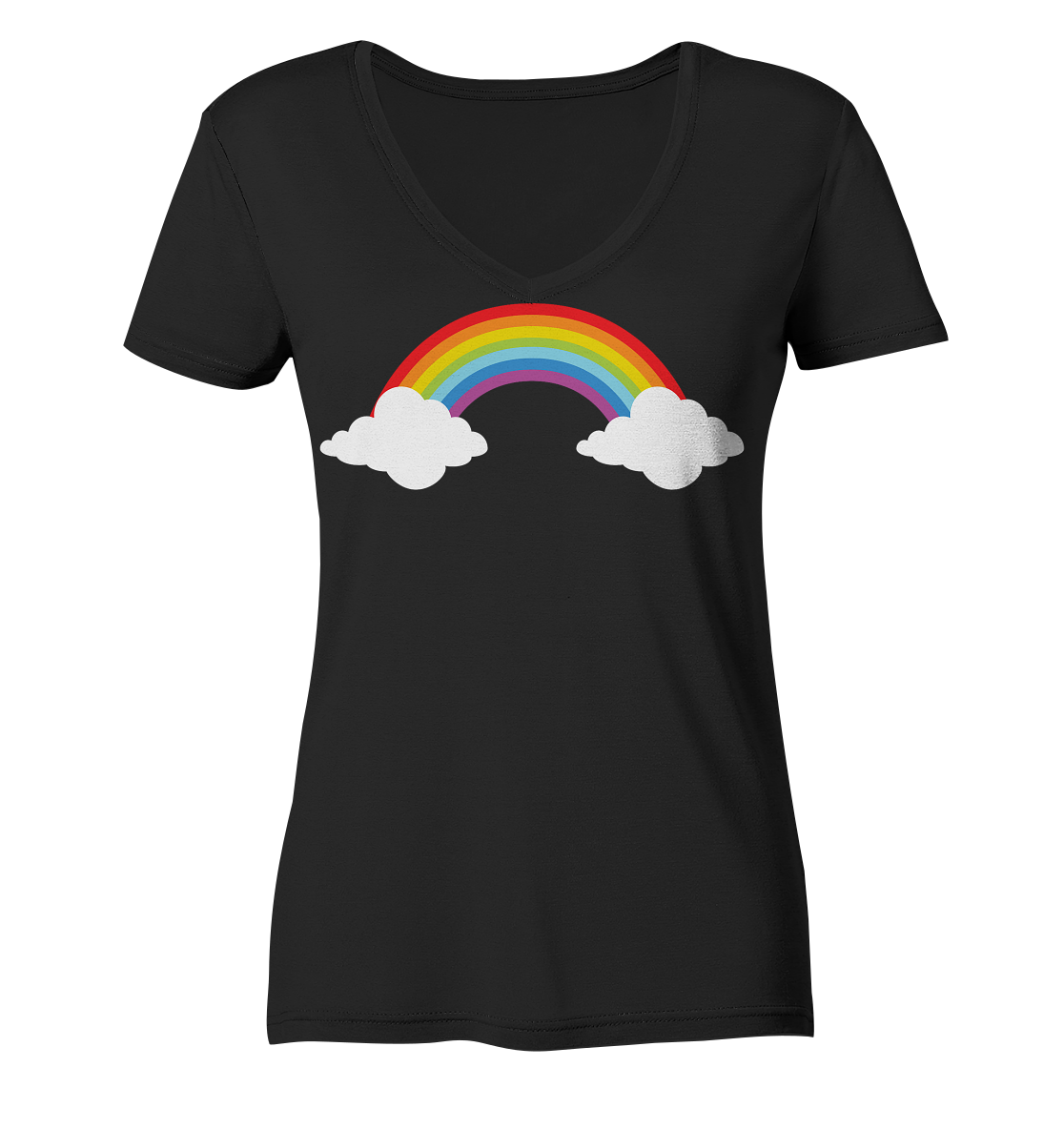 Regenbogen mit Wolken  - Ladies V-Neck Shirt