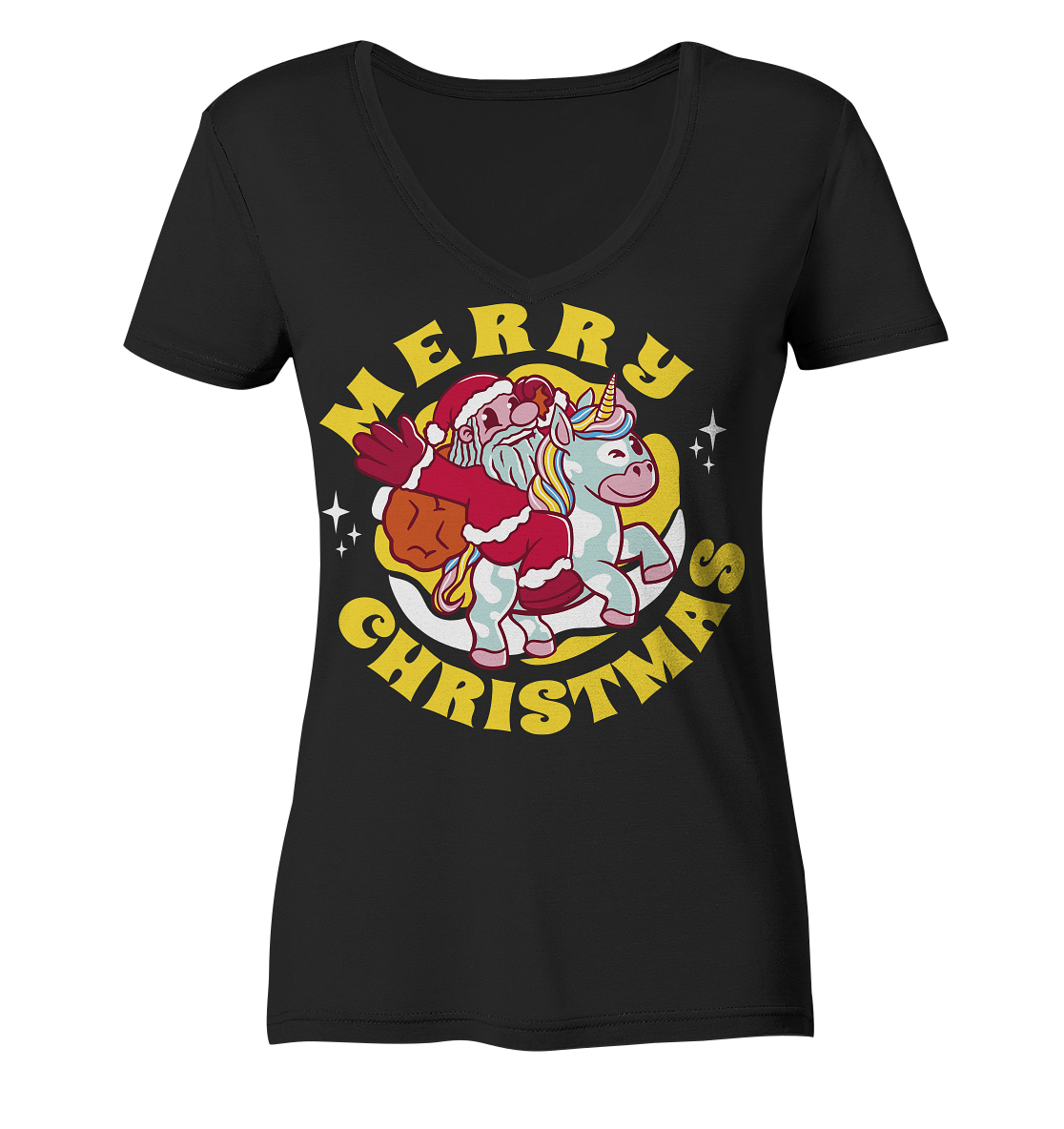 Nikolaus auf Einhorn reitend , Santa Claus Unicorn ,Merry Christmas  - Ladies V-Neck Shirt