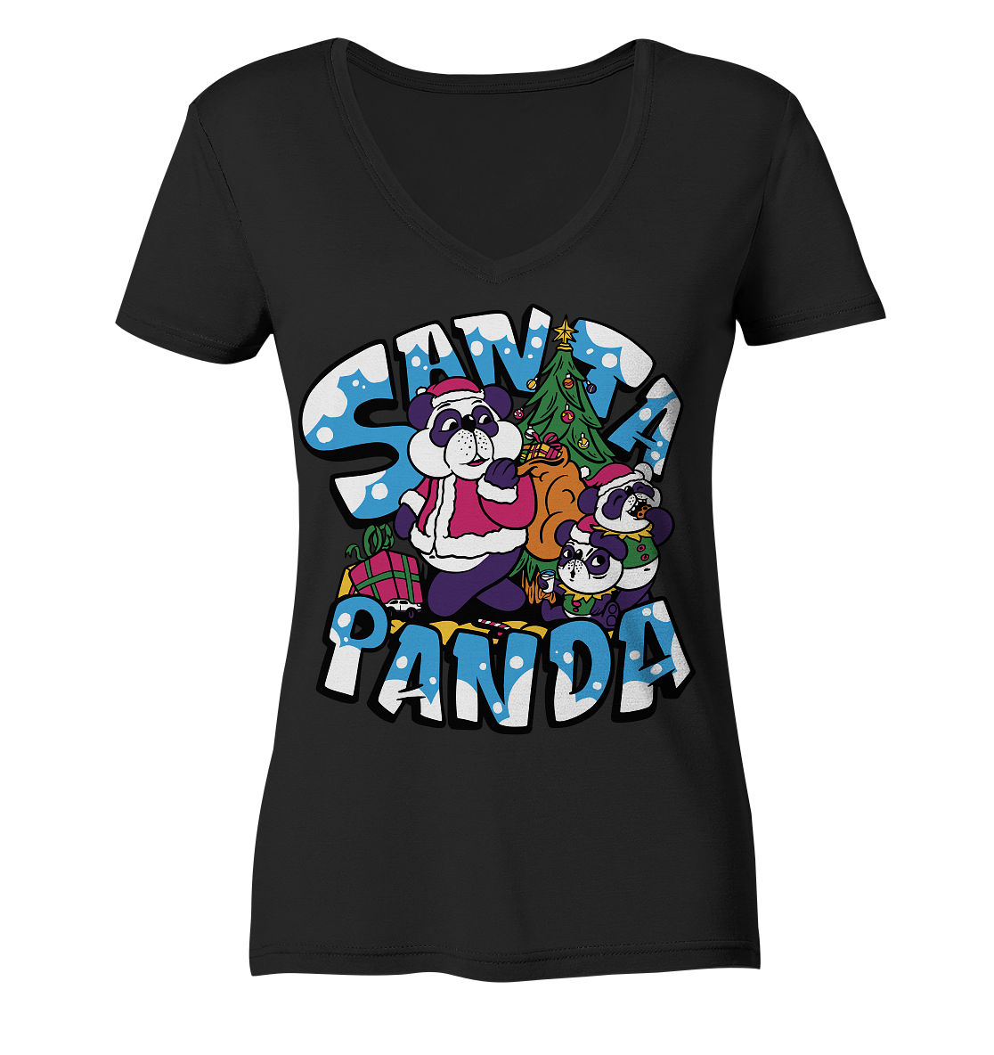 Weihnachten, Santa Panda , Nikolaus Panda ,Merry Christmas  - Ladies V-Neck Shirt