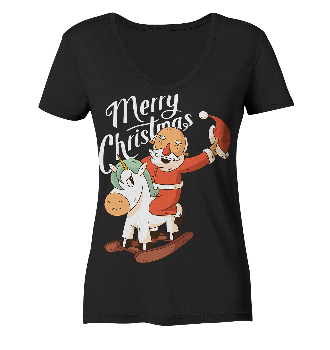 Weihnachten Nikolaus am Schaukelpferd Merry Christmas  - Ladies V-Neck Shirt