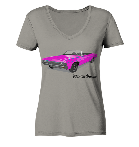 Pink Retro Classic Car Oldtimer, Car, Convertible by Munich Palms - Ladies V-Neck Shirt