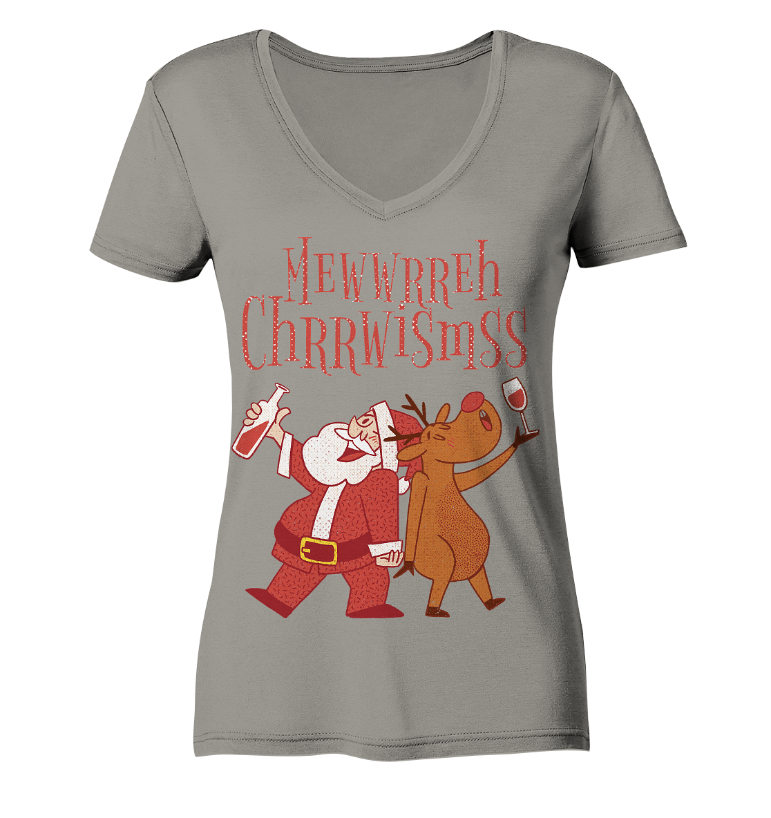 Betrunkerner Nikolaus mit Rentier - Ladies V-Neck Shirt