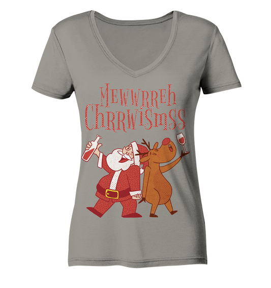 Drunk Santa Claus with Reindeer - Ladies V-Neck Shirt