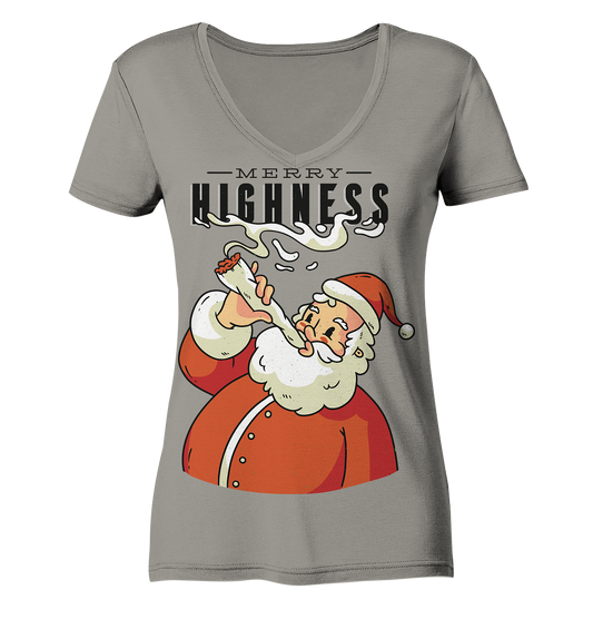 Weihnachten Kiffender Weihnachtsmann Nikolaus Merry Highness - Ladies V-Neck Shirt