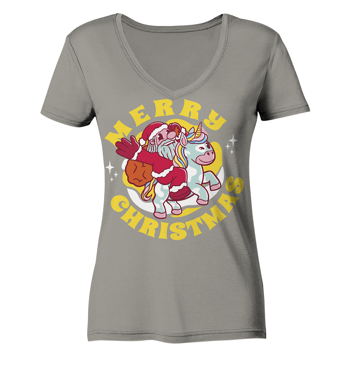 Nikolaus auf Einhorn reitend , Santa Claus Unicorn ,Merry Christmas  - Ladies V-Neck Shirt