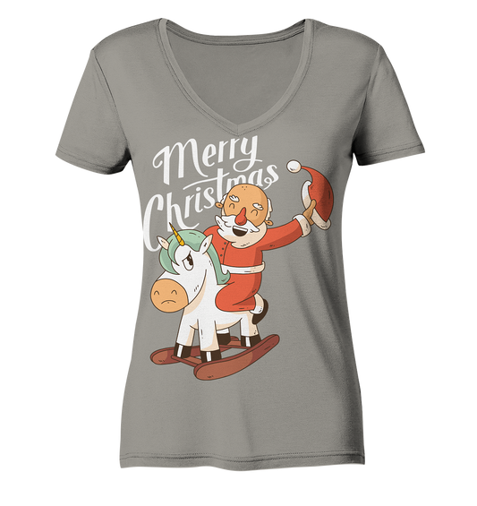 Weihnachten Nikolaus am Schaukelpferd Merry Christmas  - Ladies V-Neck Shirt