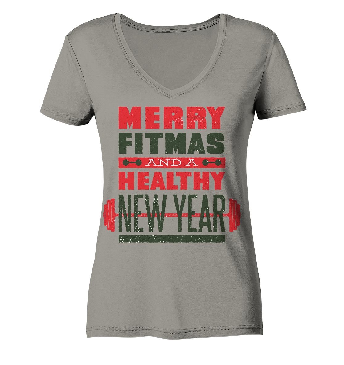 Weihnachtliches Design, Gym, Merry Fitmas and a Healthy New Year - Ladies V-Neck Shirt