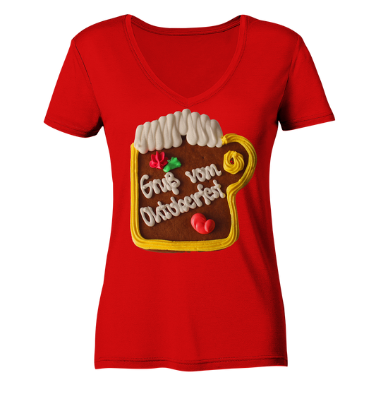 Gingerbread mug greeting from Oktoberfest, autumn festival, folk festival - ladies V-neck shirt