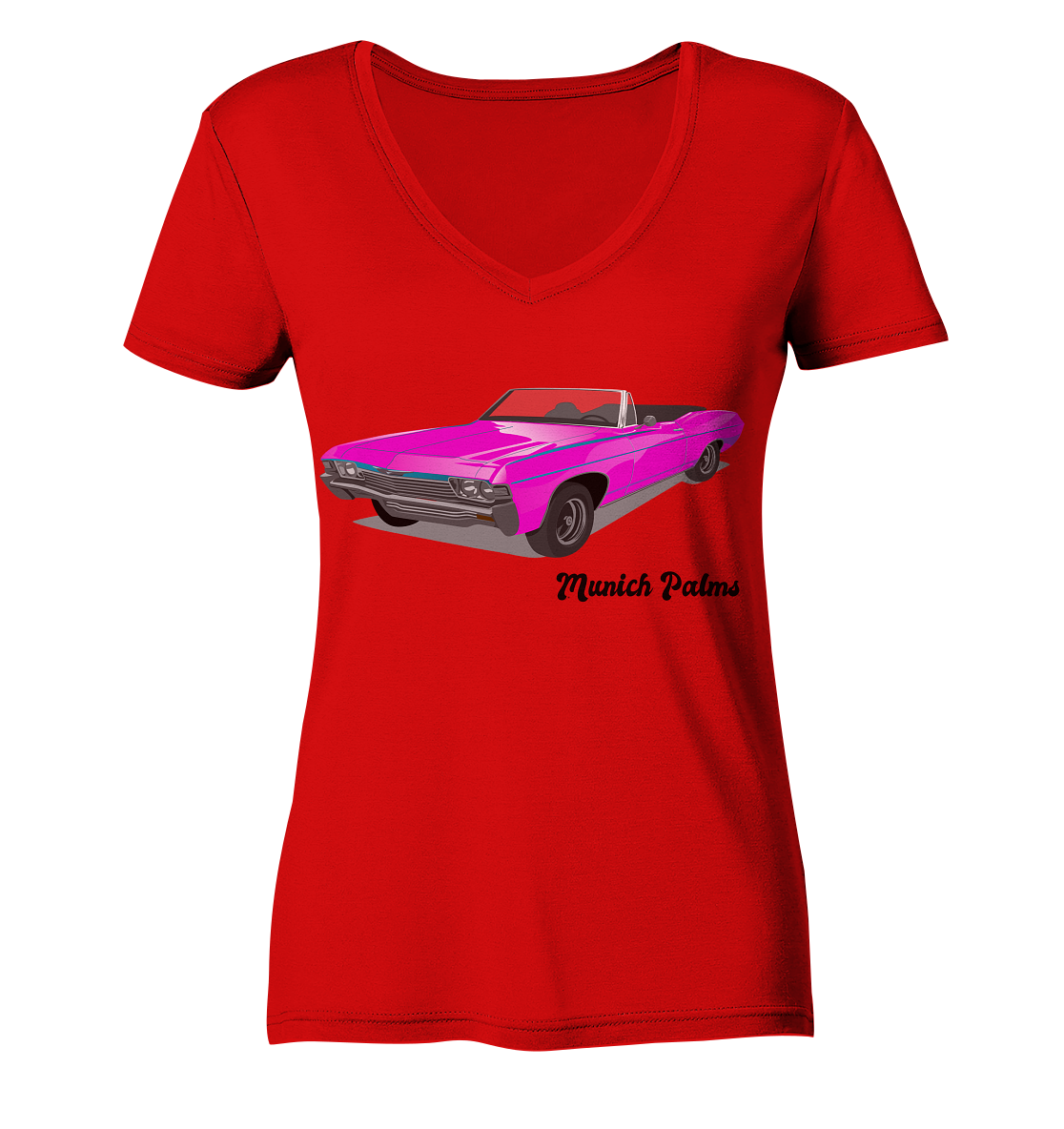 Pink Retro Classic Car Oldtimer, Car, Convertible by Munich Palms - Ladies V-Neck Shirt