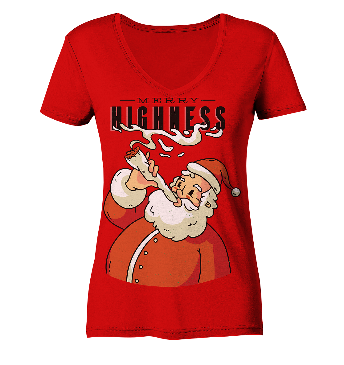 Weihnachten Kiffender Weihnachtsmann Nikolaus Merry Highness - Ladies V-Neck Shirt