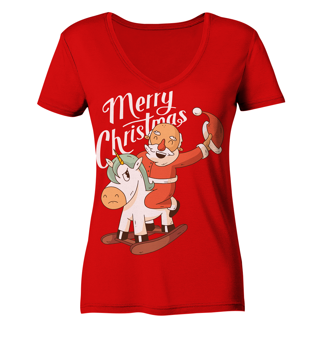 Weihnachten Nikolaus am Schaukelpferd Merry Christmas  - Ladies V-Neck Shirt