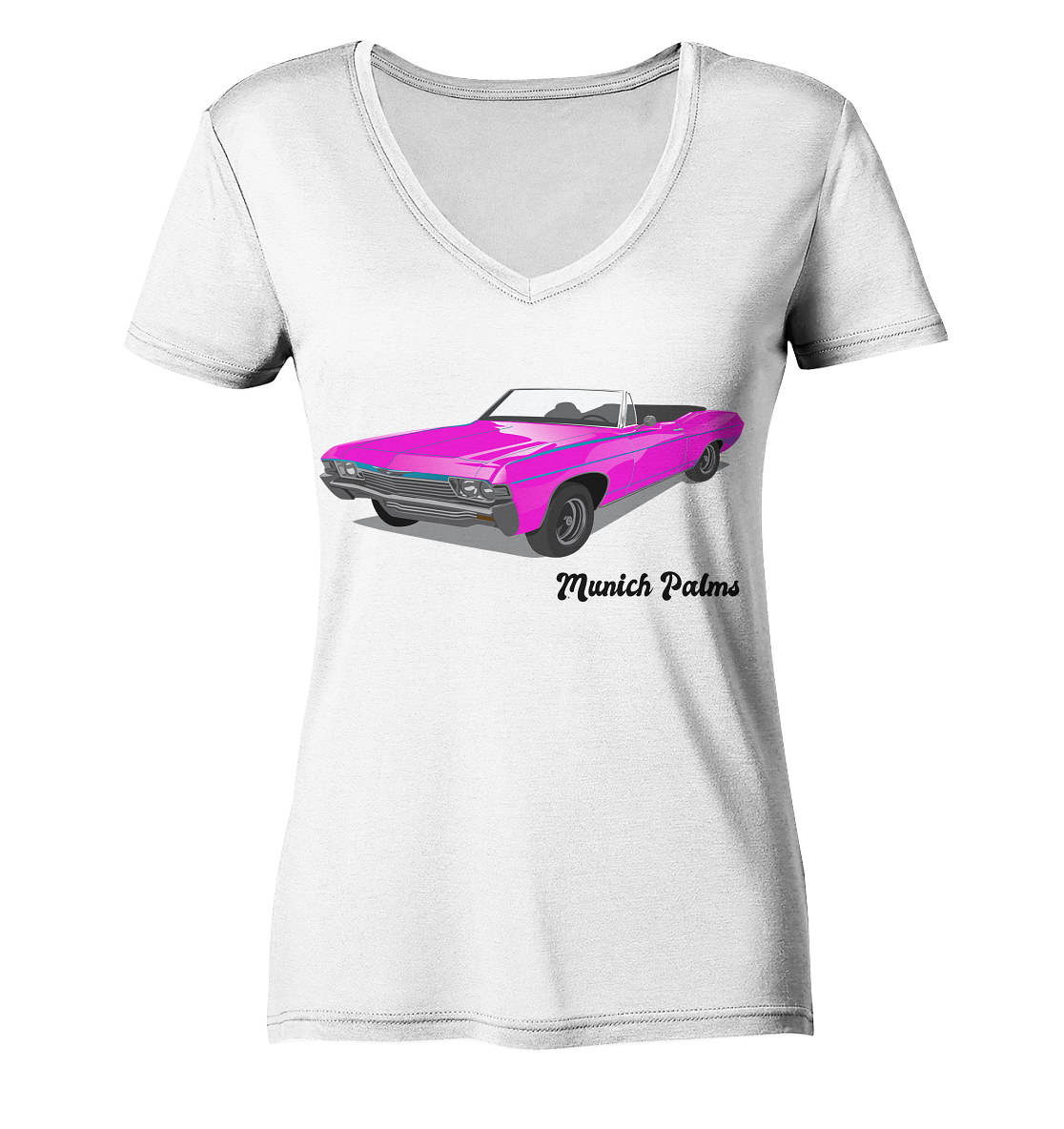 Pink Retro Classic Car Oldtimer, Car, Convertible by Munich Palms - Ladies V-Neck Shirt