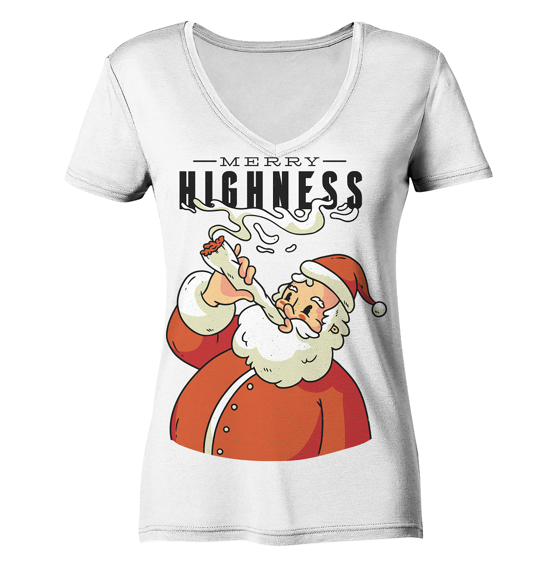 Weihnachten Kiffender Weihnachtsmann Nikolaus Merry Highness - Ladies V-Neck Shirt