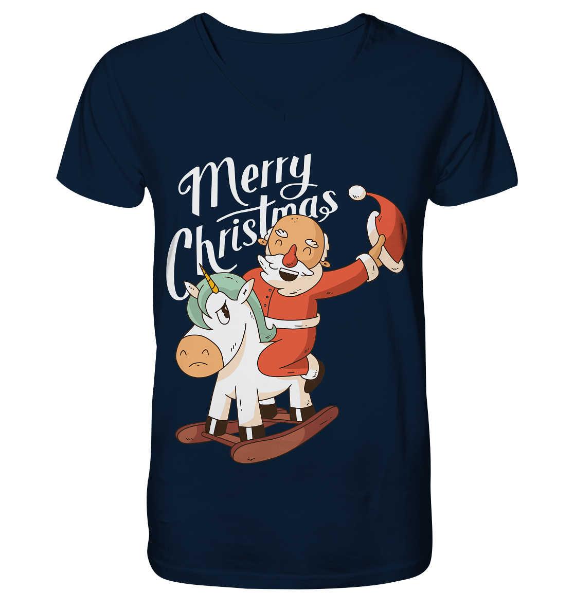 Weihnachten Nikolaus am Schaukelpferd Merry Christmas  - Mens Organic V-Neck Shirt