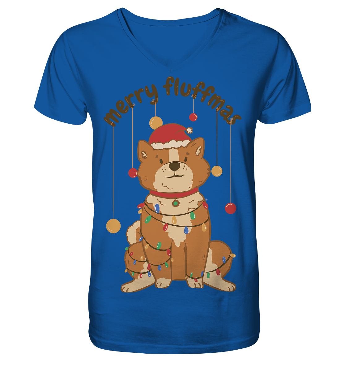 Weihnachtliches Motiv Fun Merry Fluffmas - Mens Organic V-Neck Shirt
