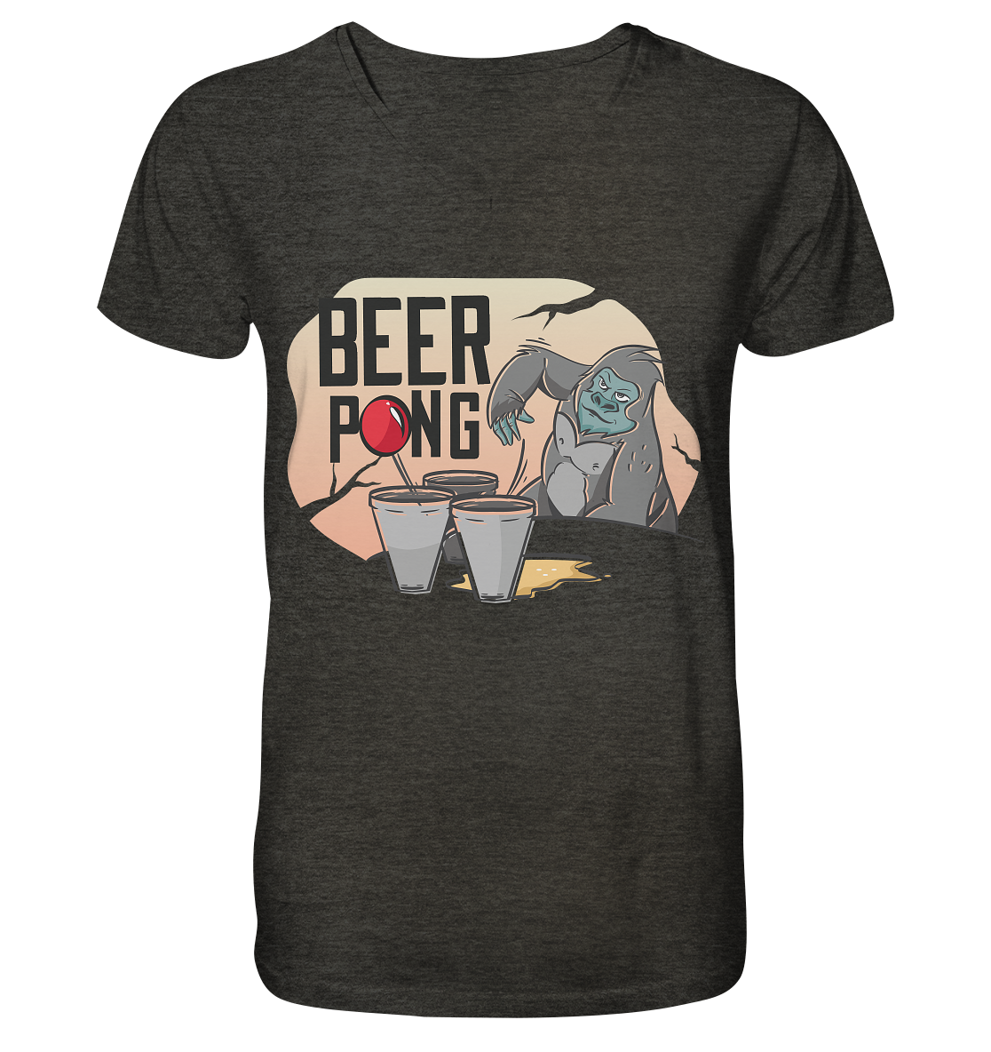 Beer - Beer Pong Gorilla - Mens Organic V-Neck Shirt