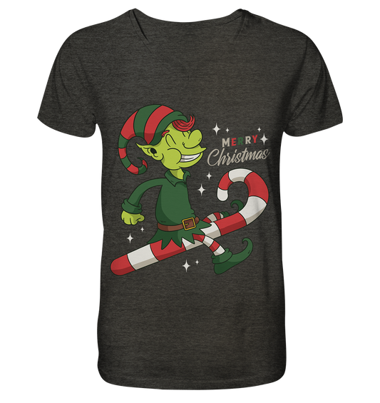 Weihnacht Design Netter Weihnachtself  mit Zuckerstange Merry Christmas - Mens Organic V-Neck Shirt