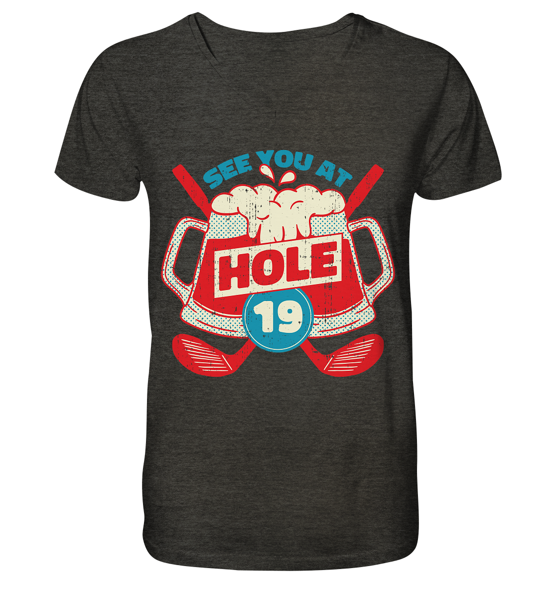 Golf ,See you at Hole 19 , Wir sehen uns bei Loch 19 - Mens Organic V-Neck Shirt