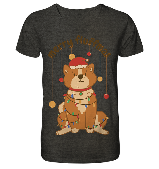 Weihnachtliches Motiv Fun Merry Fluffmas - Mens Organic V-Neck Shirt