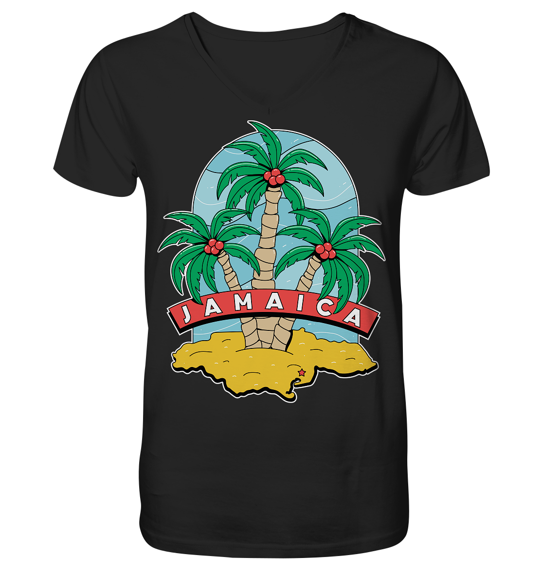 Jamaica Strand mit Palmen  - Mens Organic V-Neck Shirt