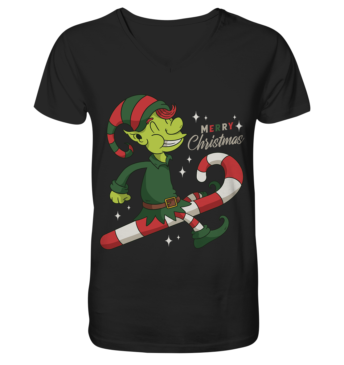 Weihnacht Design Netter Weihnachtself  mit Zuckerstange Merry Christmas - Mens Organic V-Neck Shirt