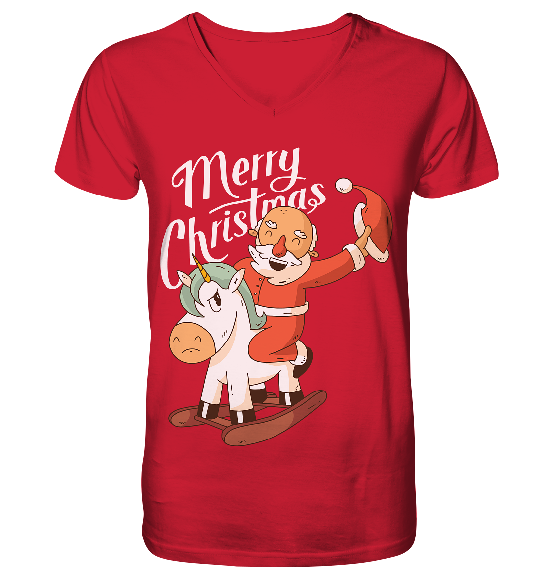 Weihnachten Nikolaus am Schaukelpferd Merry Christmas  - Mens Organic V-Neck Shirt