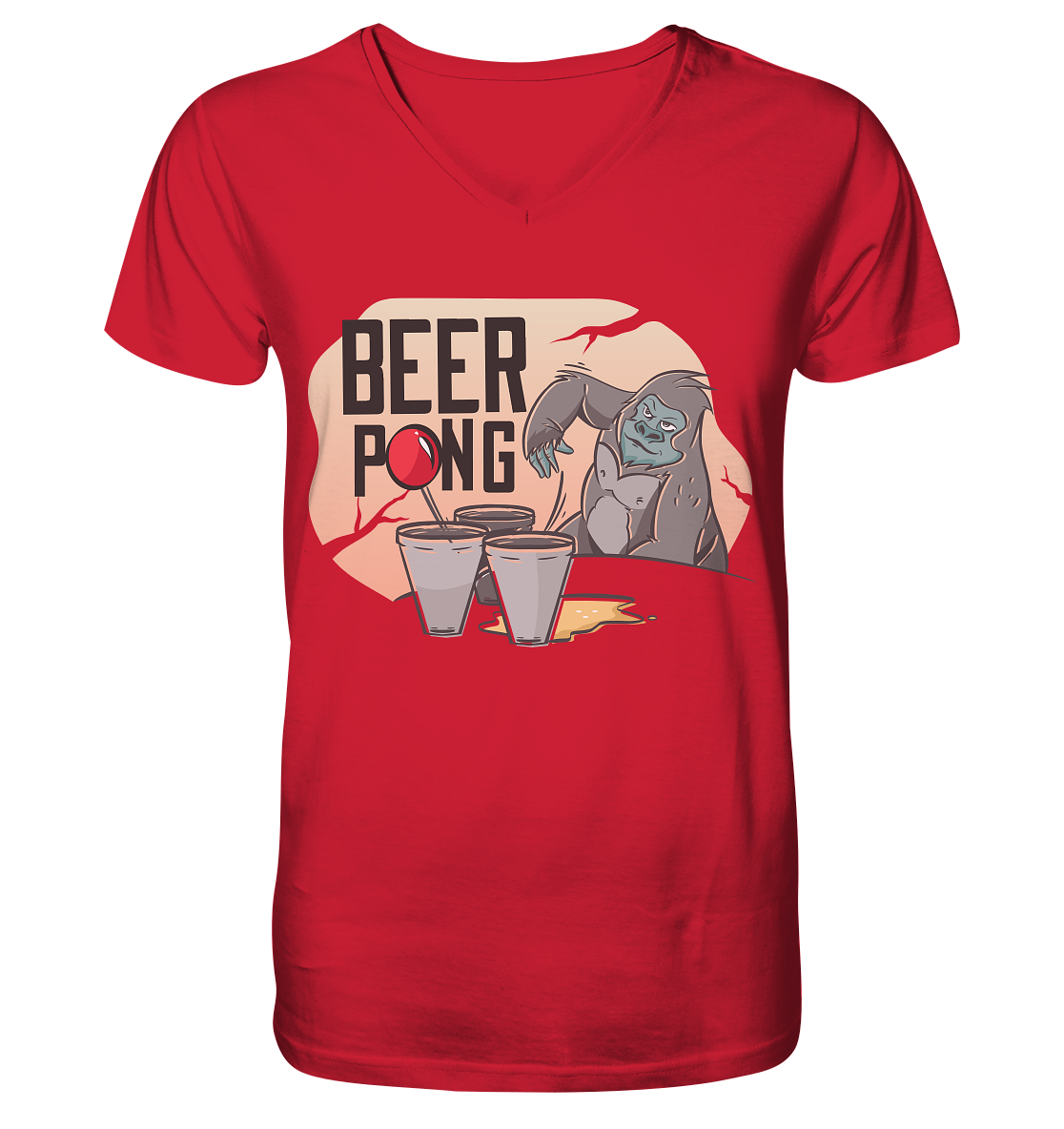 Bier - Beer Pong Gorilla  - Mens Organic V-Neck Shirt