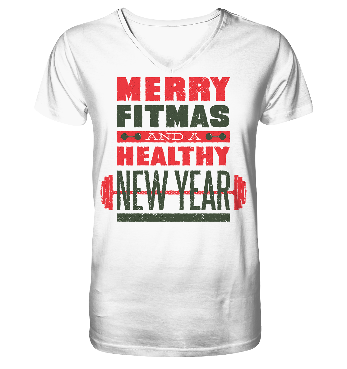 Weihnachtliches Design, Gym, Merry Fitmas and a Healthy New Year - Mens Organic V-Neck Shirt
