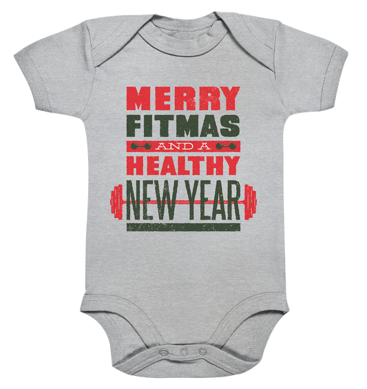 Weihnachtliches Design, Gym, Merry Fitmas and a Healthy New Year - Organic Baby Bodysuite