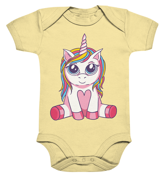 Sitting unicorn with big eyes - Organic Baby Bodysuite