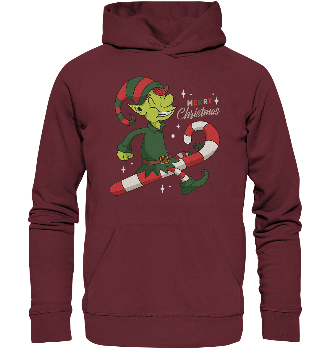Christmas Design Cute Christmas Elf with Candy Cane Merry Christmas - Organic Basic Hoodie