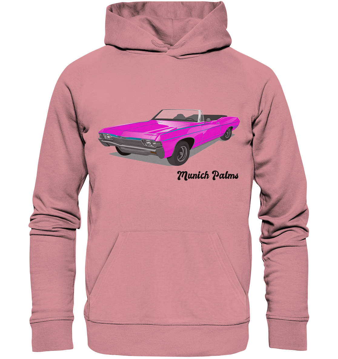 Pink Retro Classic Car Oldtimer, Car, Convertible by Munich Palms - Organic Basic Hoodie