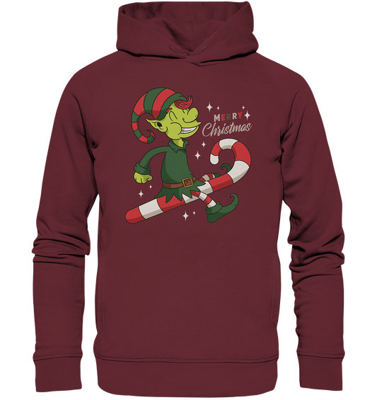 Christmas Design Cute Christmas Elf with Candy Cane Merry Christmas - Organic Fashion Hoodie