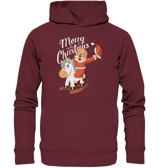 Christmas Santa Claus on the rocking horse Merry Christmas - Organic Fashion Hoodie