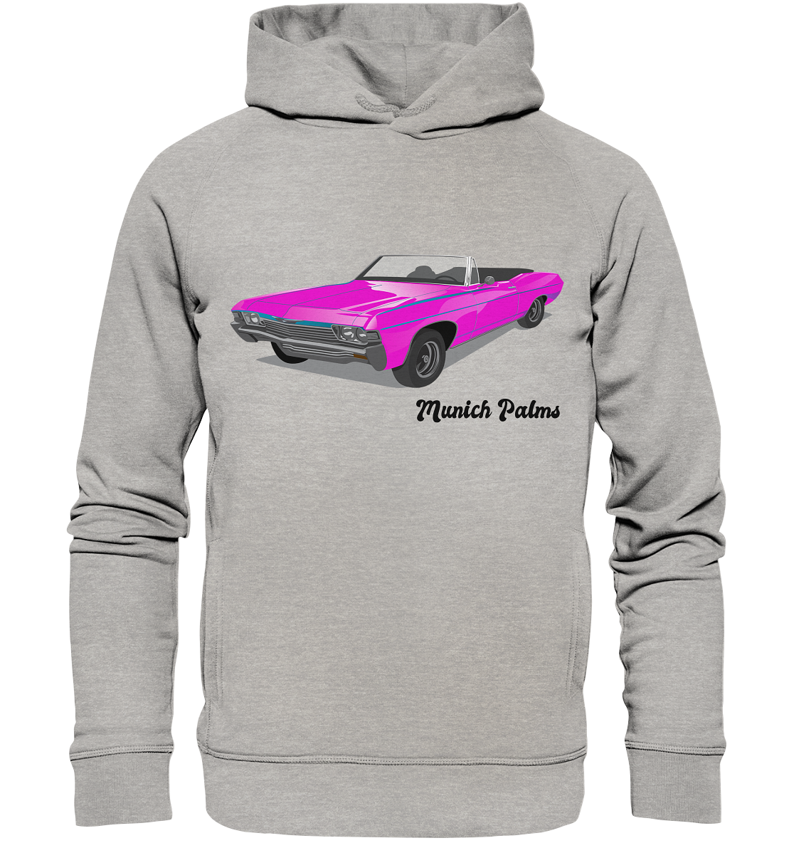 Pink Retro Classic Car Oldtimer, Car, Convertible by Munich Palms - Organic Fashion Hoodie