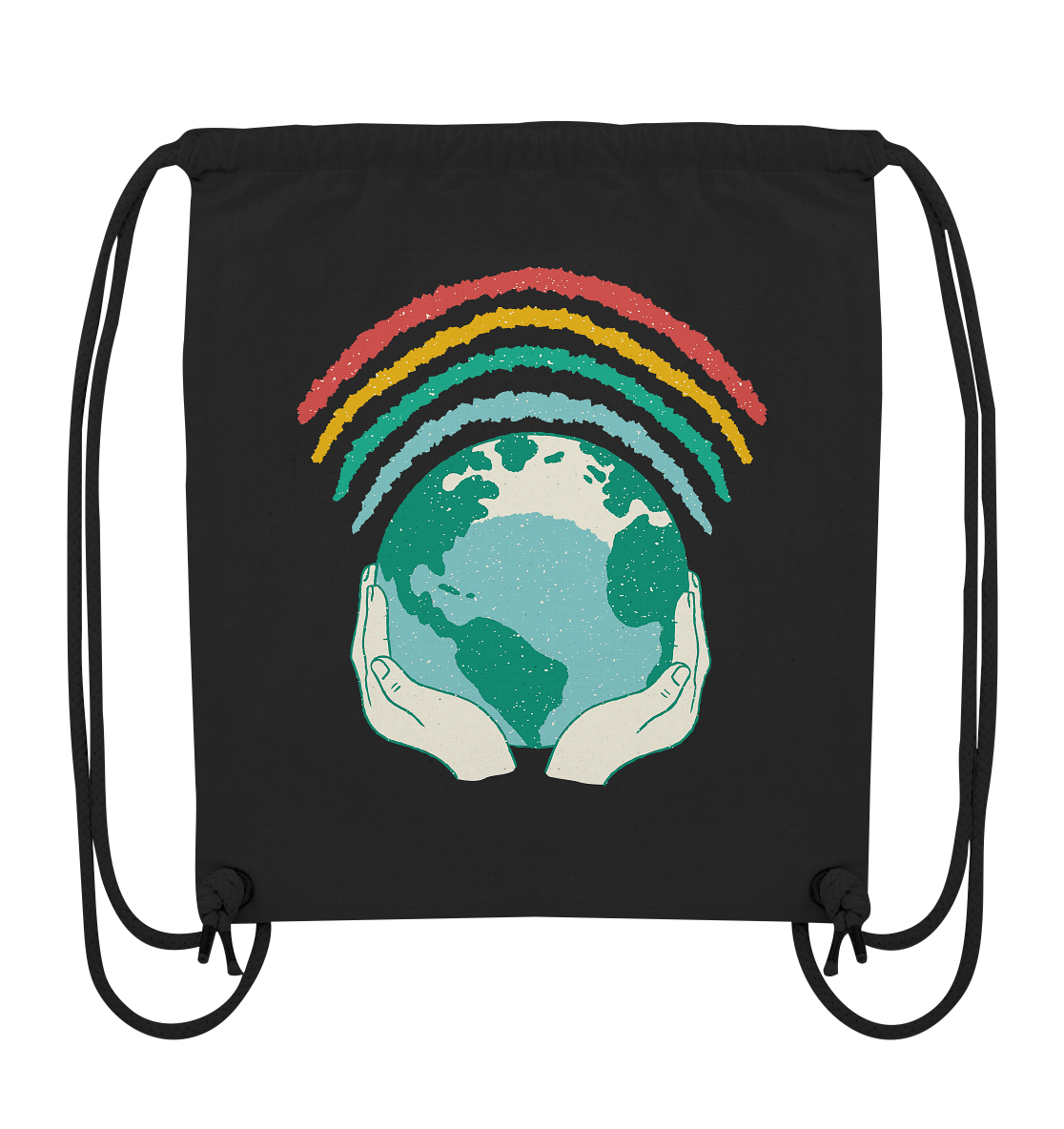 Regenbogen mit Weltkugel in Händen    - Organic Gym-Bag