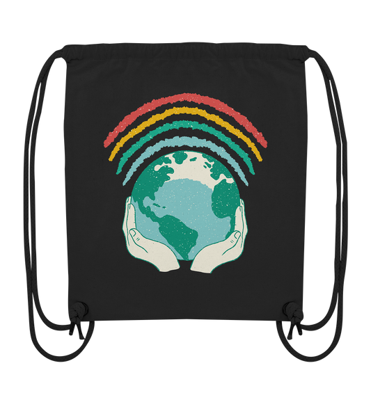 Rainbow with globe in hands - Organic Gym Bag