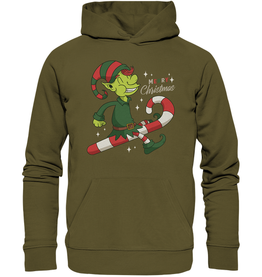 Christmas Design Cute Christmas Elf with Candy Cane Merry Christmas - Organic Hoodie