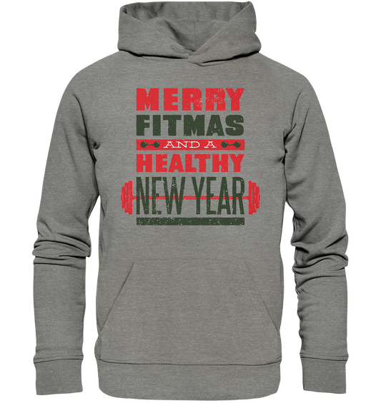 Christmas design, Gym, Merry Fitmas and a Healthy New Year - Organic Hoodie