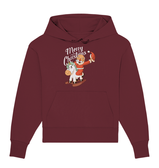 Christmas Santa Claus on the rocking horse Merry Christmas - Organic Oversize Hoodie
